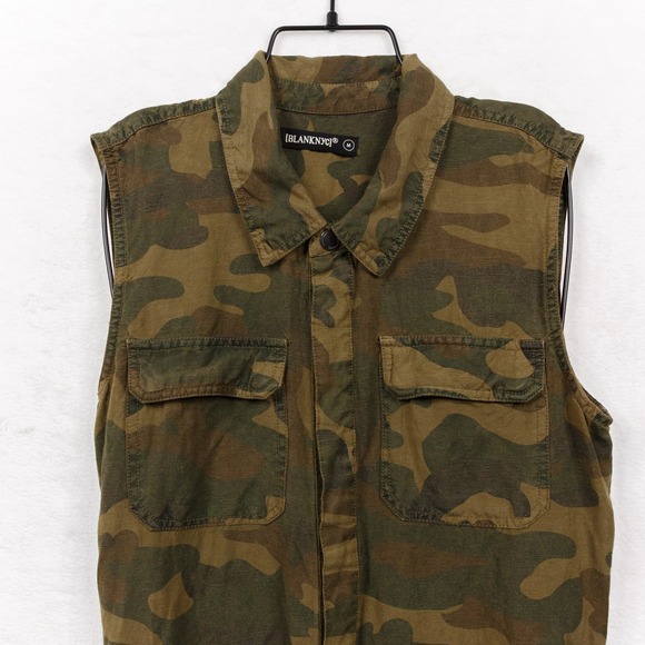 BLANKNYC Camo Linen Playsuit Jumpsuit Romper Belted Military Sz M - Picture 3 of 10